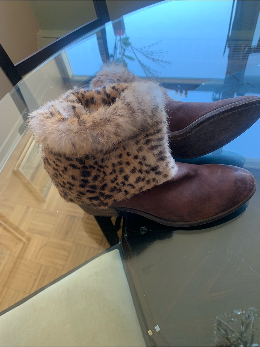 Faux Fur Cuffed Brown Women's Ankle Boots
